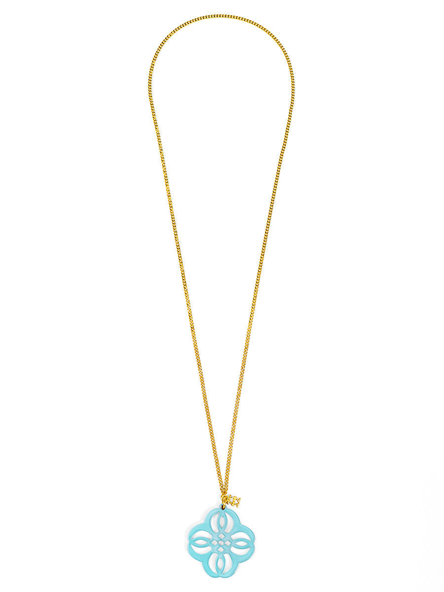 Zenzii Mandala Pendant Long Necklace in Bright Blue
