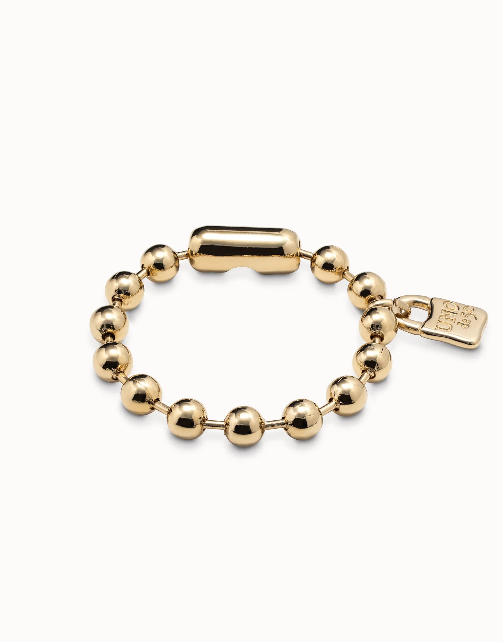Uno de 50 Snowflake Gold Plated Padlock Classic Beaded Bracelet