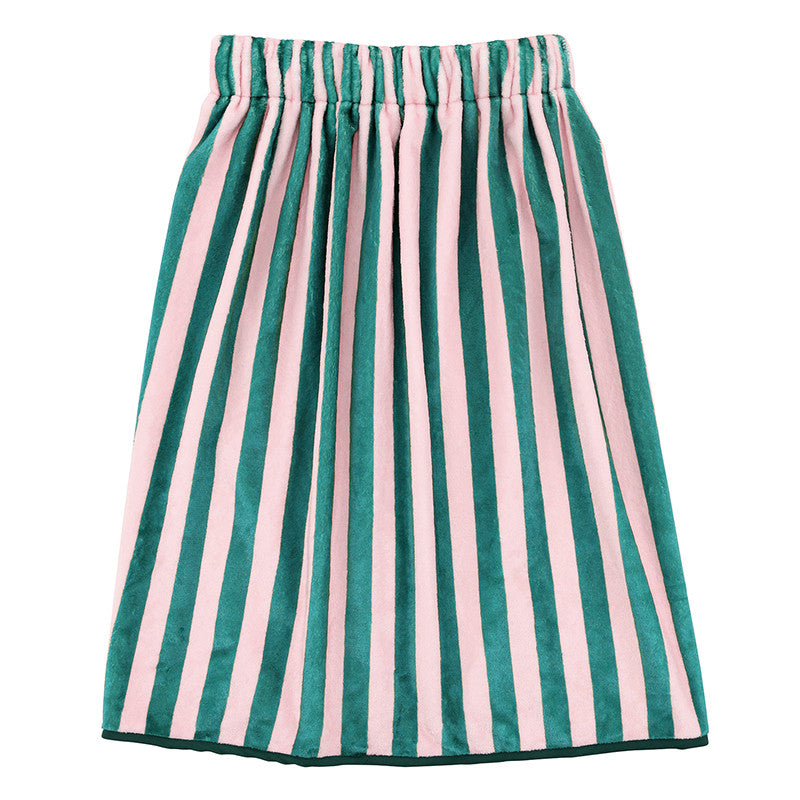 Spa Wrap - Green + Pink Cabana Stripe with Green Droopy Bow