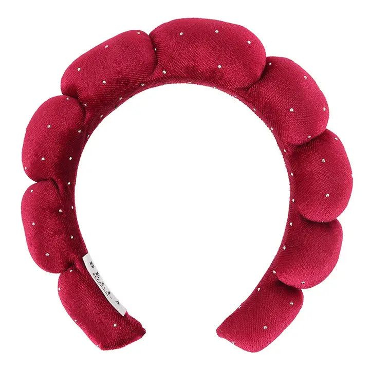Velvet Makeup Headband - Burgundy with Rhinestones
