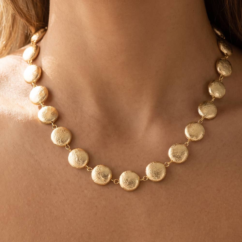 Brushed Disc Bead Statement Necklace