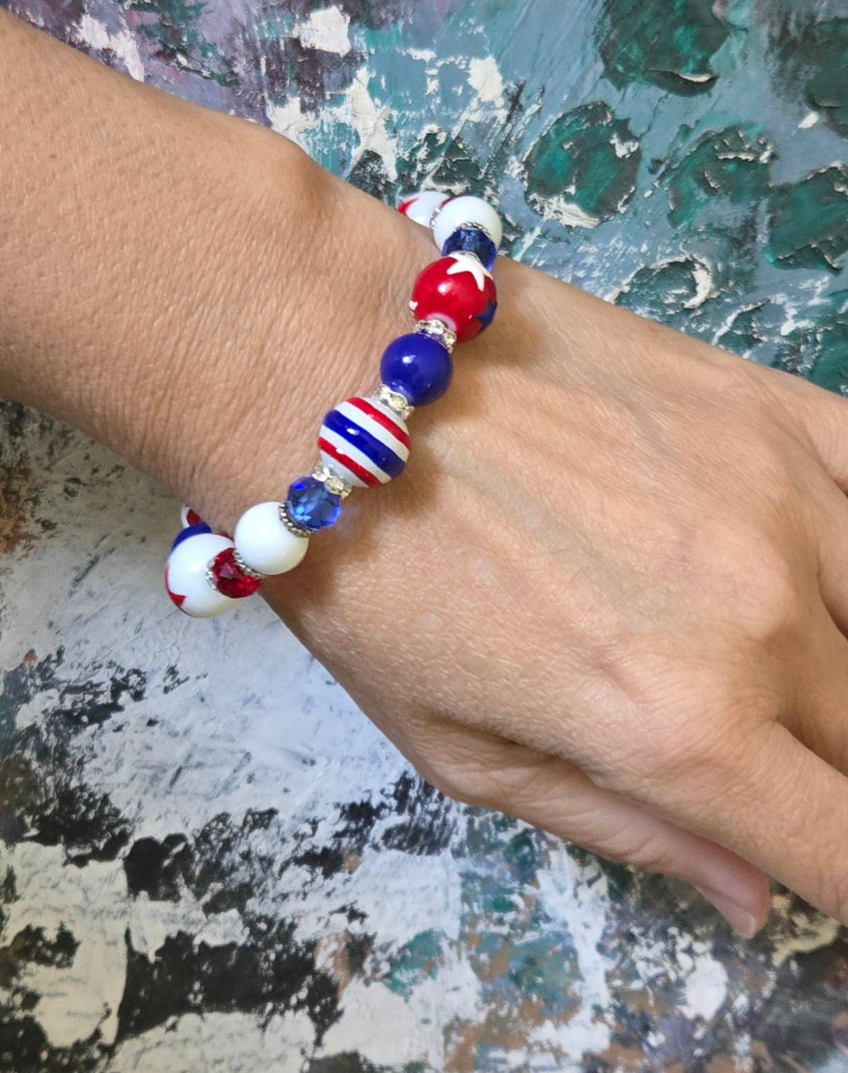 American Flag Patriotic Bracelet, 4th of July Gift for Women