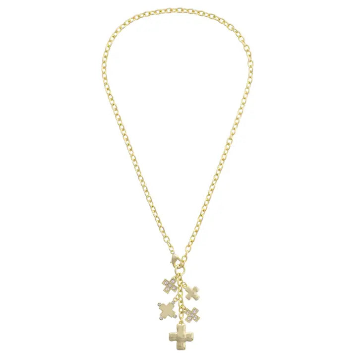 Canvas Rosa Cross Cluster Lariat Necklace in Shiny Gold