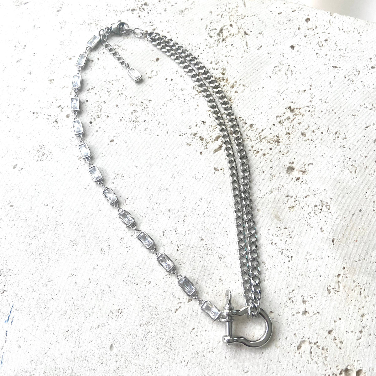Edgy Glam Carabiner Silver Shackle Necklace