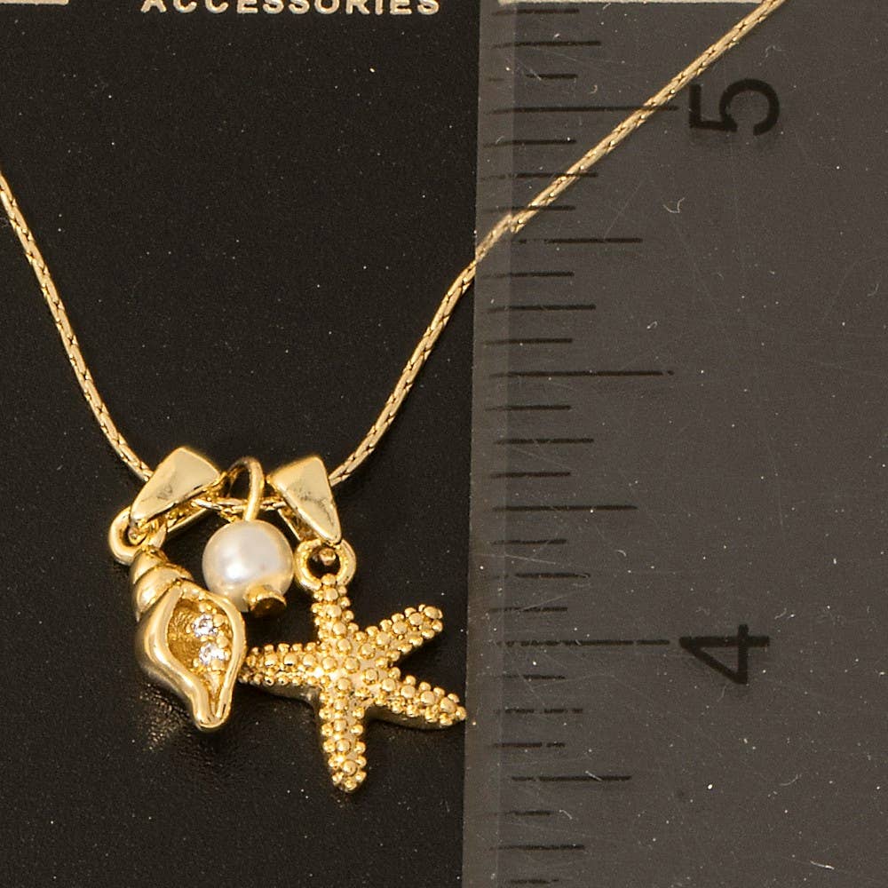 Seashell Starfish Pearl Charm Necklace