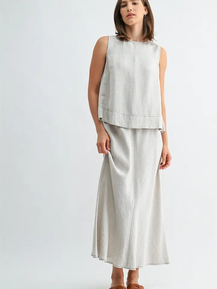 Linen Pleated Tank Skirt Set