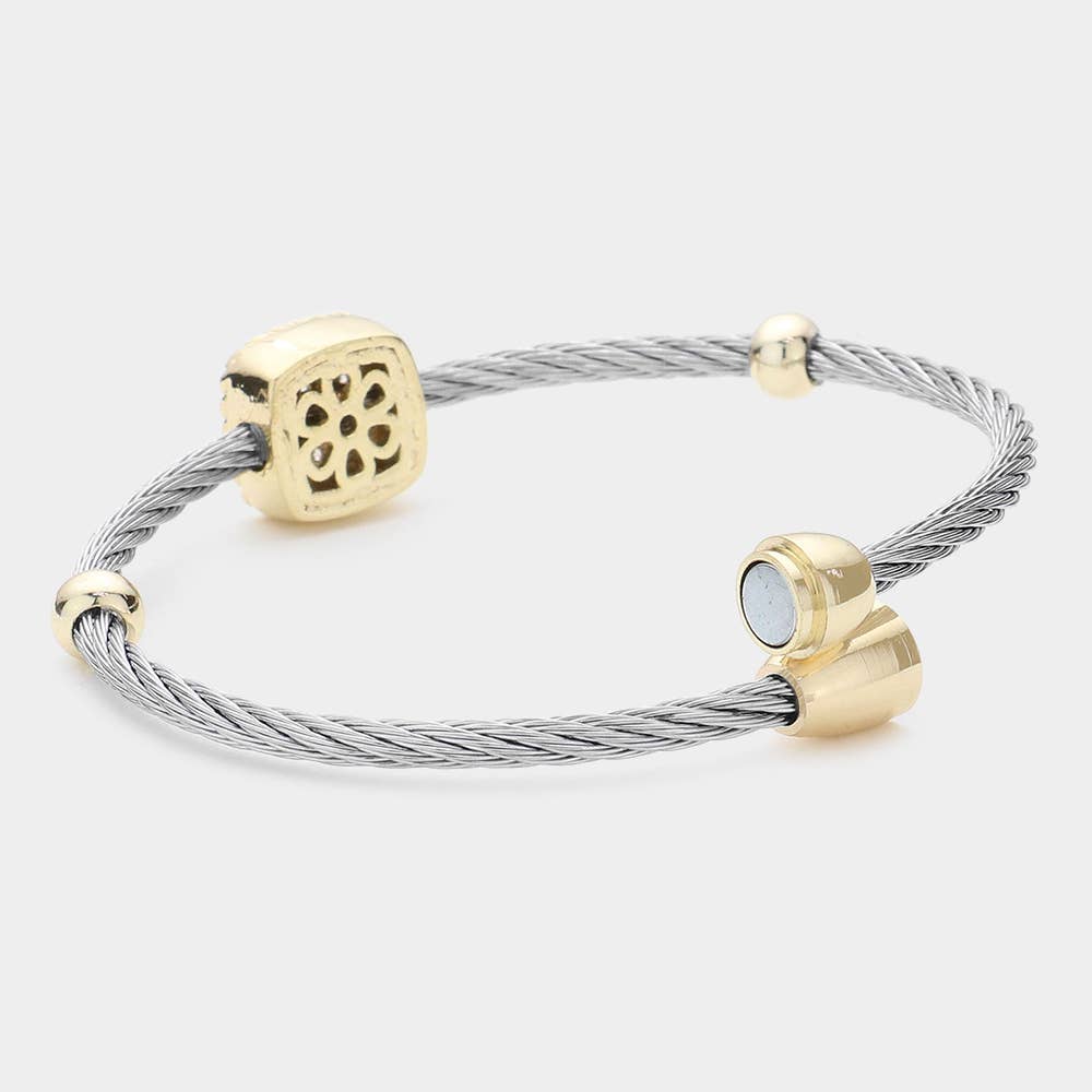CZ Stone Paved Square Pointed Magnetic Bracelet