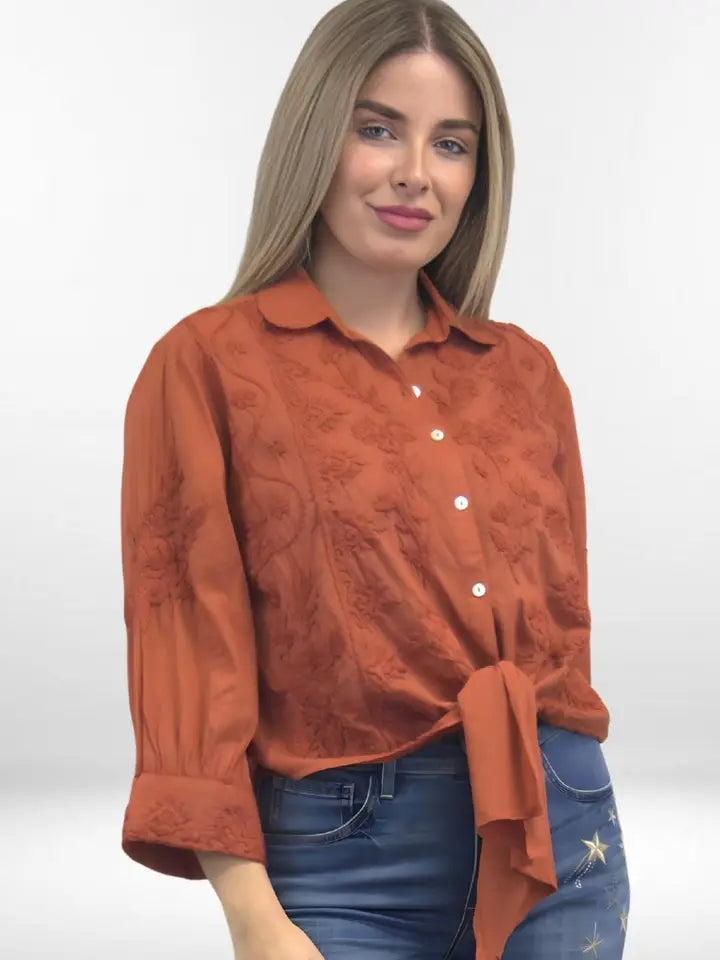 Alanis Blouse tissue cotton tie front blouse