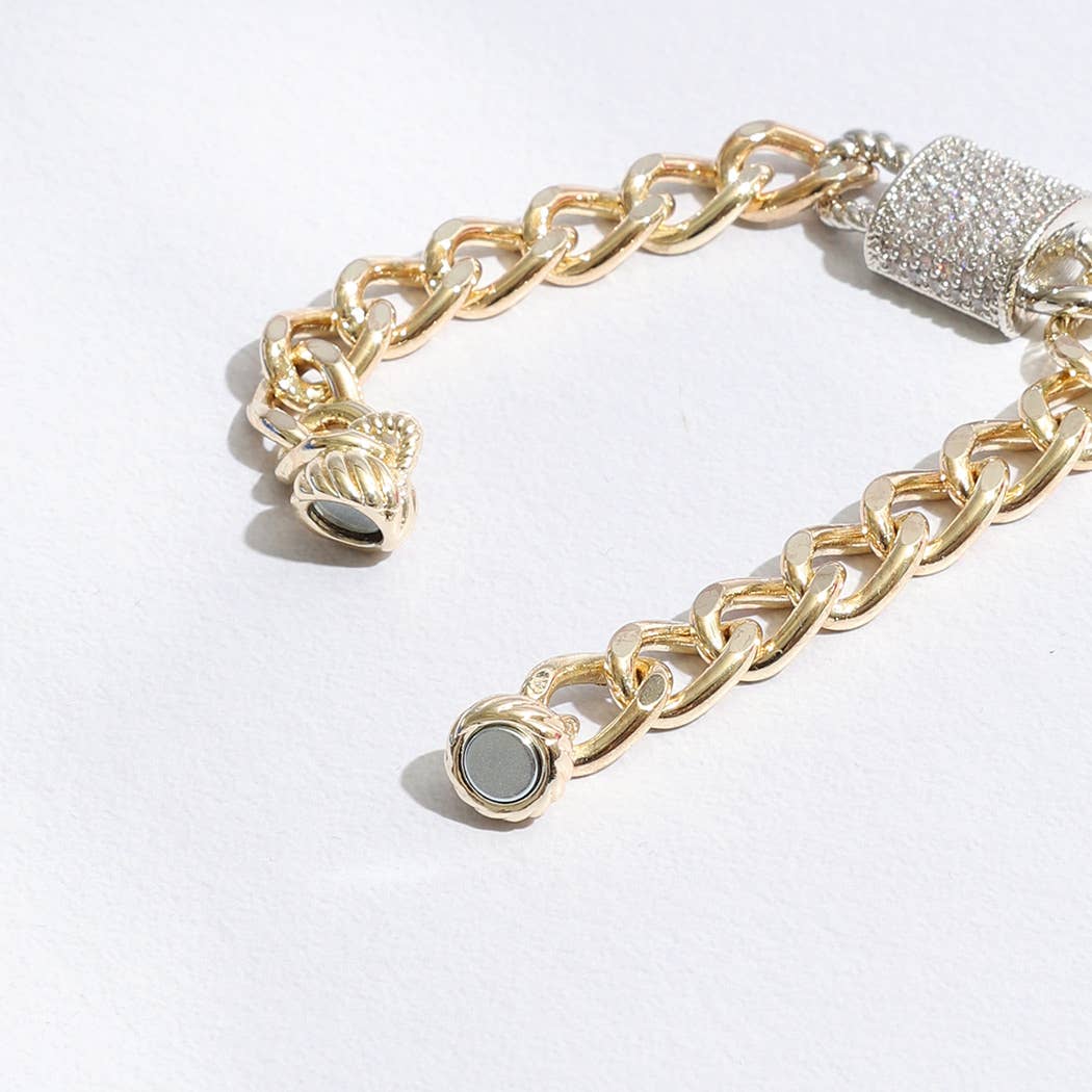 CZ Half Cylinder Charm Linked Chain Bracelet
