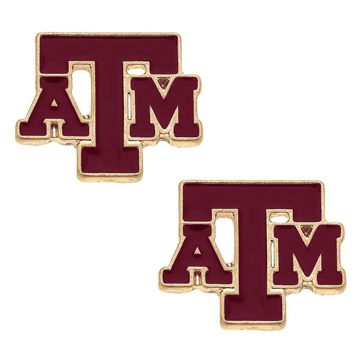 Canvas Texas A&M Aggies Enamel Logo Stud Earrings in Shiny Gold
