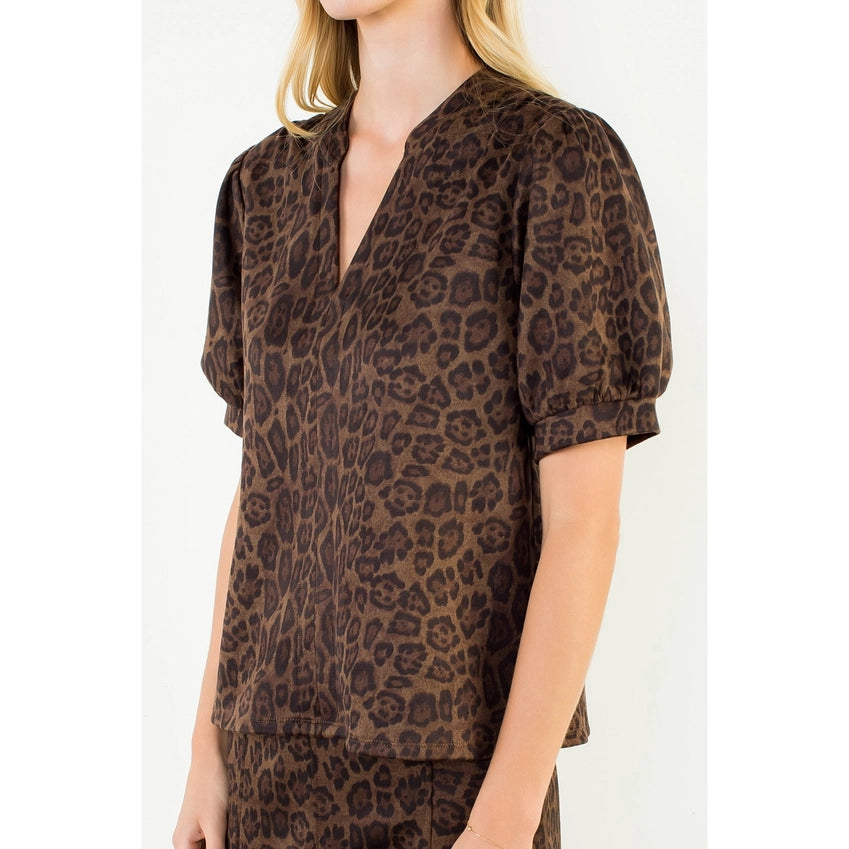 Wild Side leopard print puff sleeve top