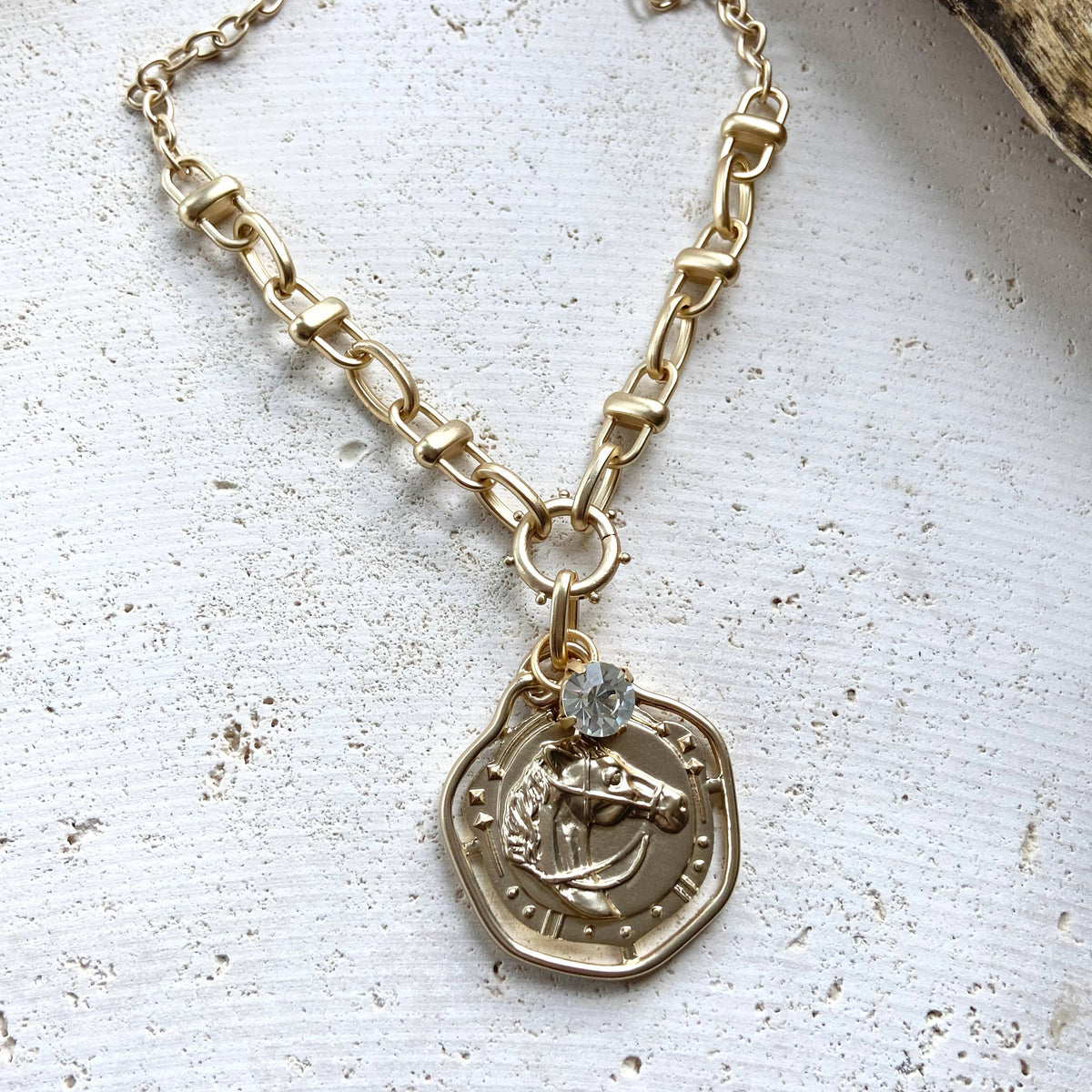 Gold Tone Equestrian Link Necklace