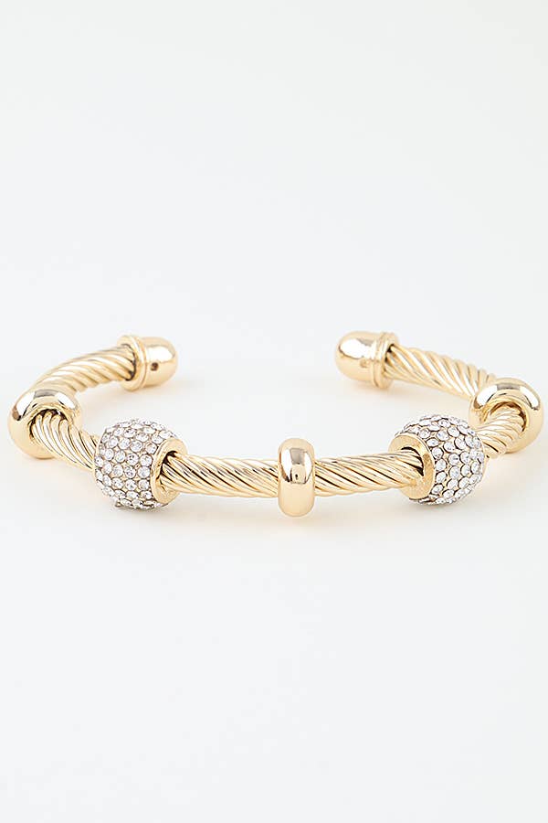 Twisted Bejeweled Charm Bangle Bracelet