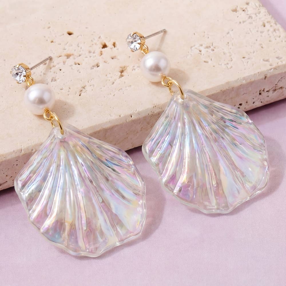 Natural Shell Layered Fan Drop Earrings