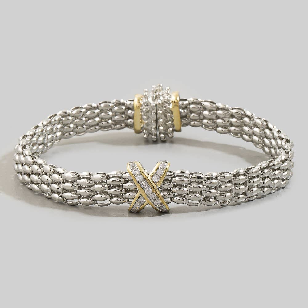 Woven Mesh Cz X Station Bracelet