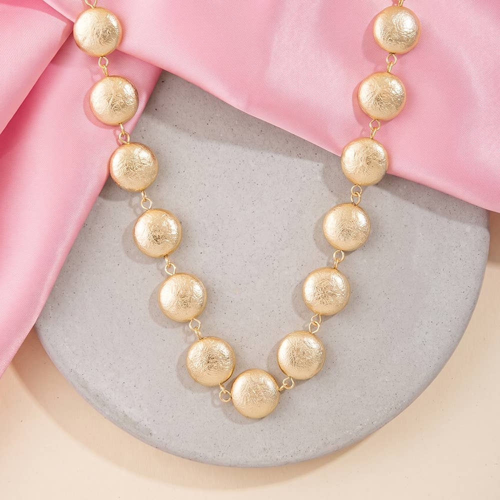 Brushed Disc Bead Statement Necklace
