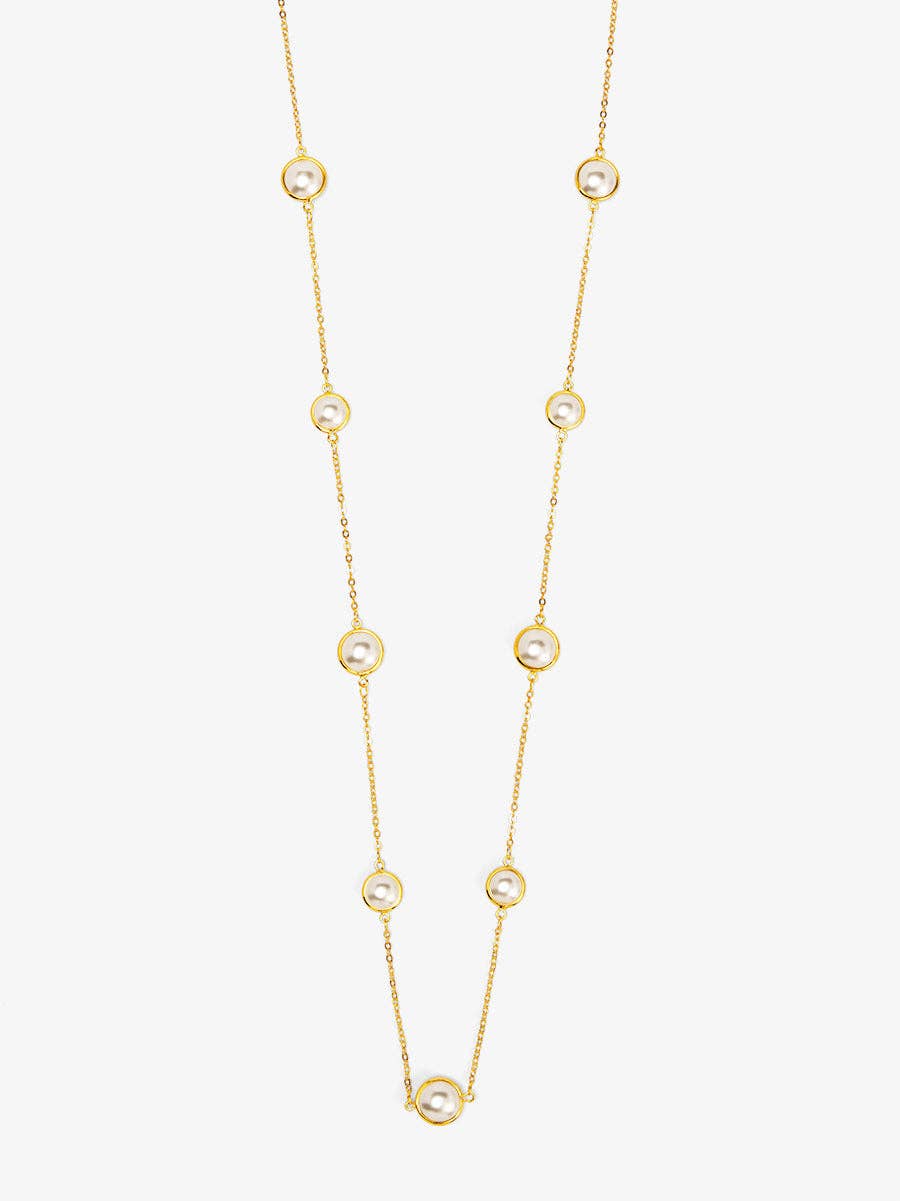 Half Pearl and Chain Magnet Long Necklace