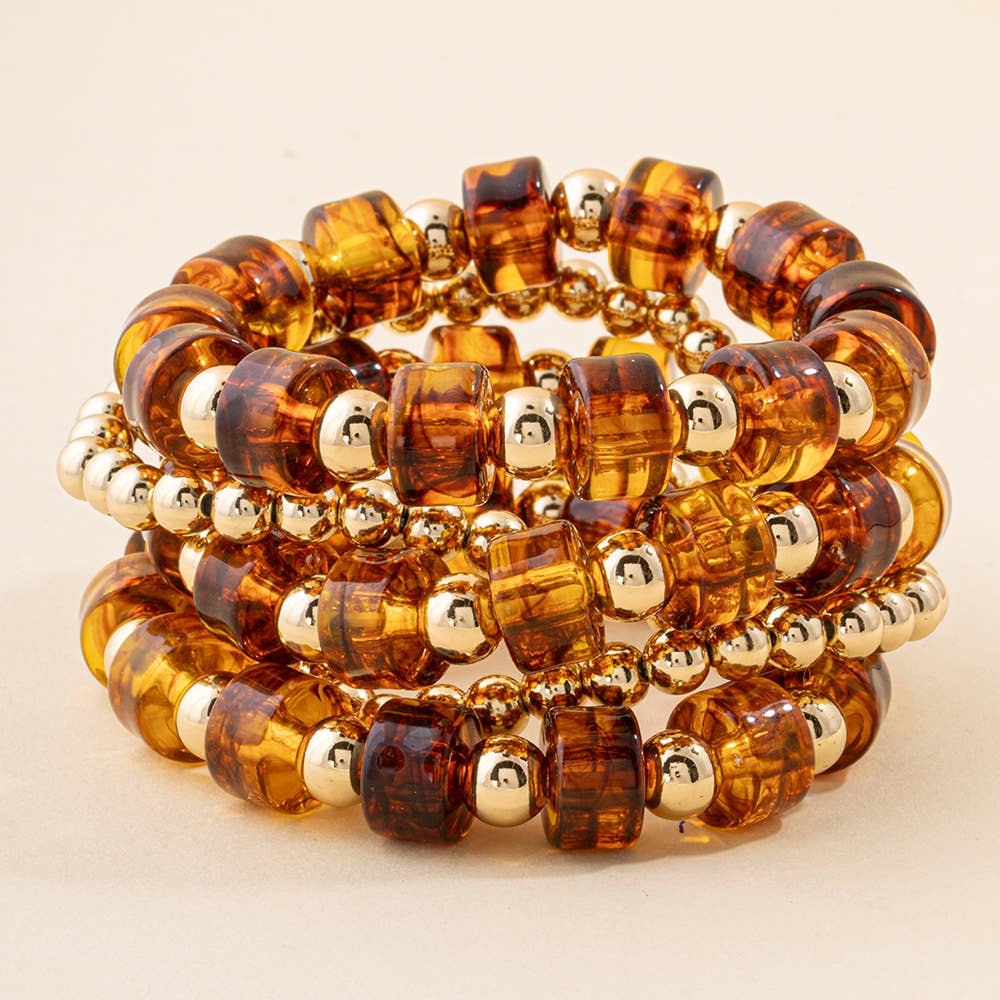 Marbled Rondelle Bead Stretch Bracelet Set