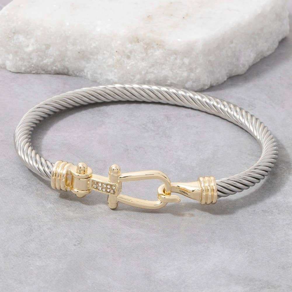 Gold Dipped Two Tone Hook Latch Bangle Bracelet