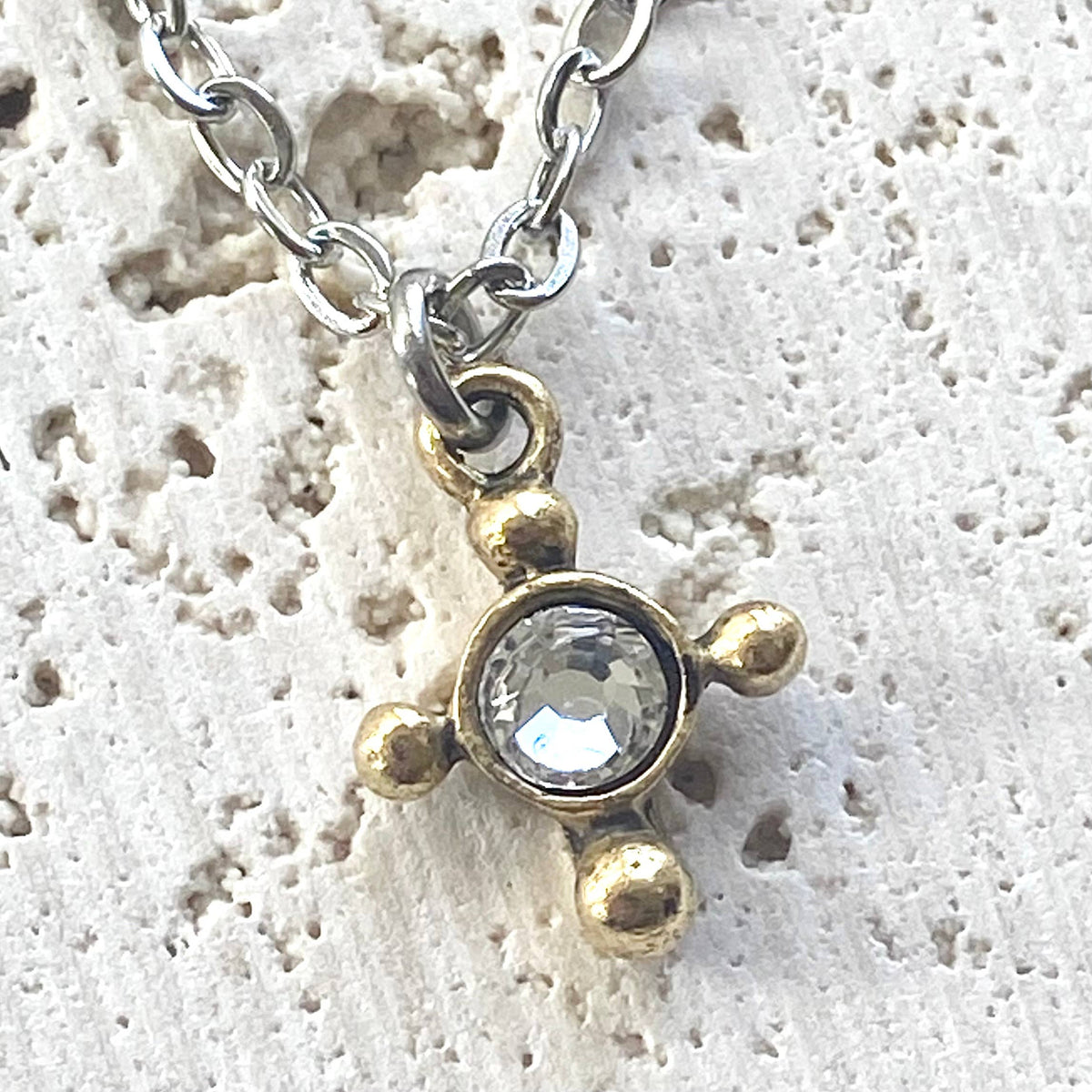 Mixed Metal Crystal Cross Necklace