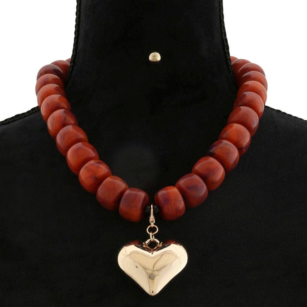 Delicate beaded necklace with a puffy heart pendant — view 4