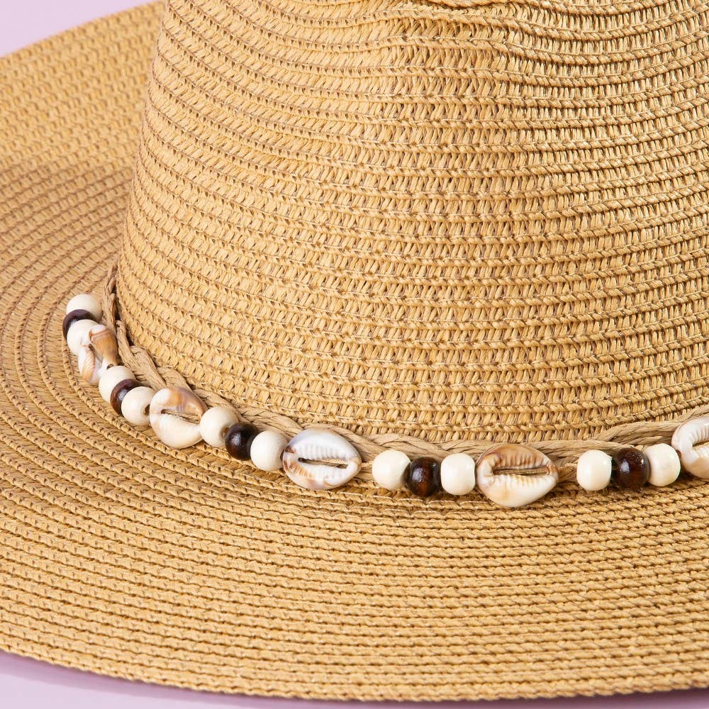 Beaded Cowrie Shell Straw Cowboy Hat
