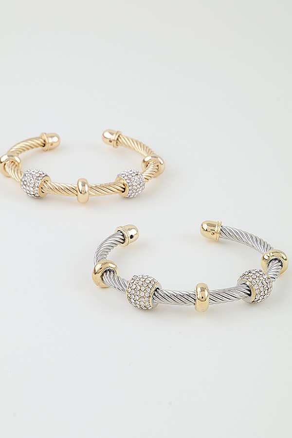 Twisted Bejeweled Charm Bangle Bracelet
