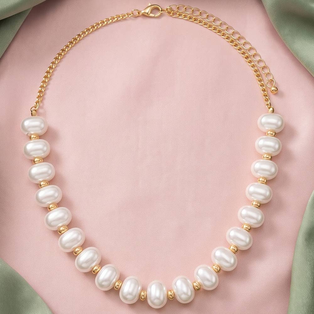 Graduated Oval Pearl Beaded Statement Necklace