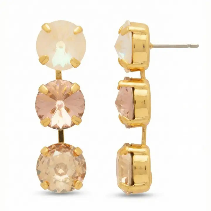 Sorrelli Mara Triple Dangle Earrings with 3 Crystal Drops - Golden Goddess