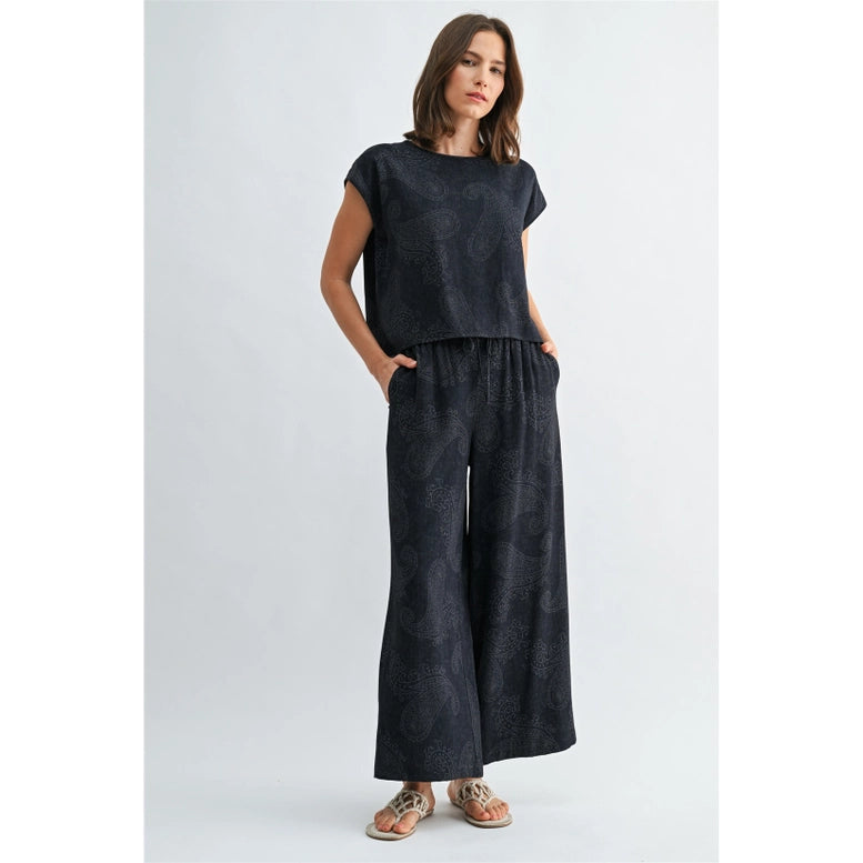 Navy Paisley Pant Set