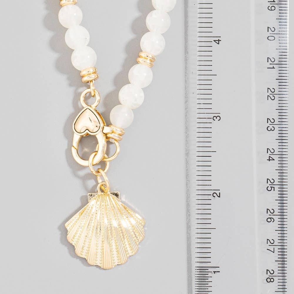 Sea Shell Charm And Heart Clasp Glass Beaded Necklace