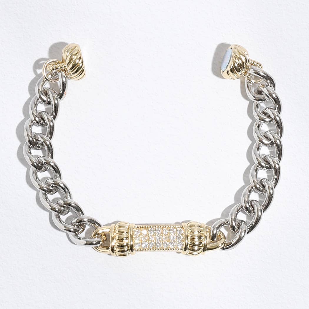 CZ Stone Paved Bar Pointed Chain Magnetic Bracelet