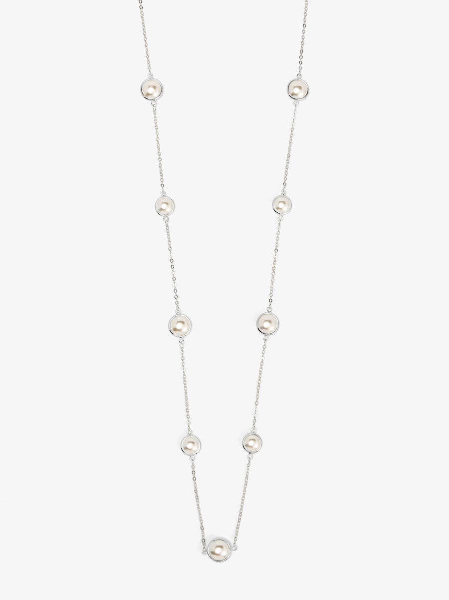 Half Pearl and Chain Magnet Long Necklace