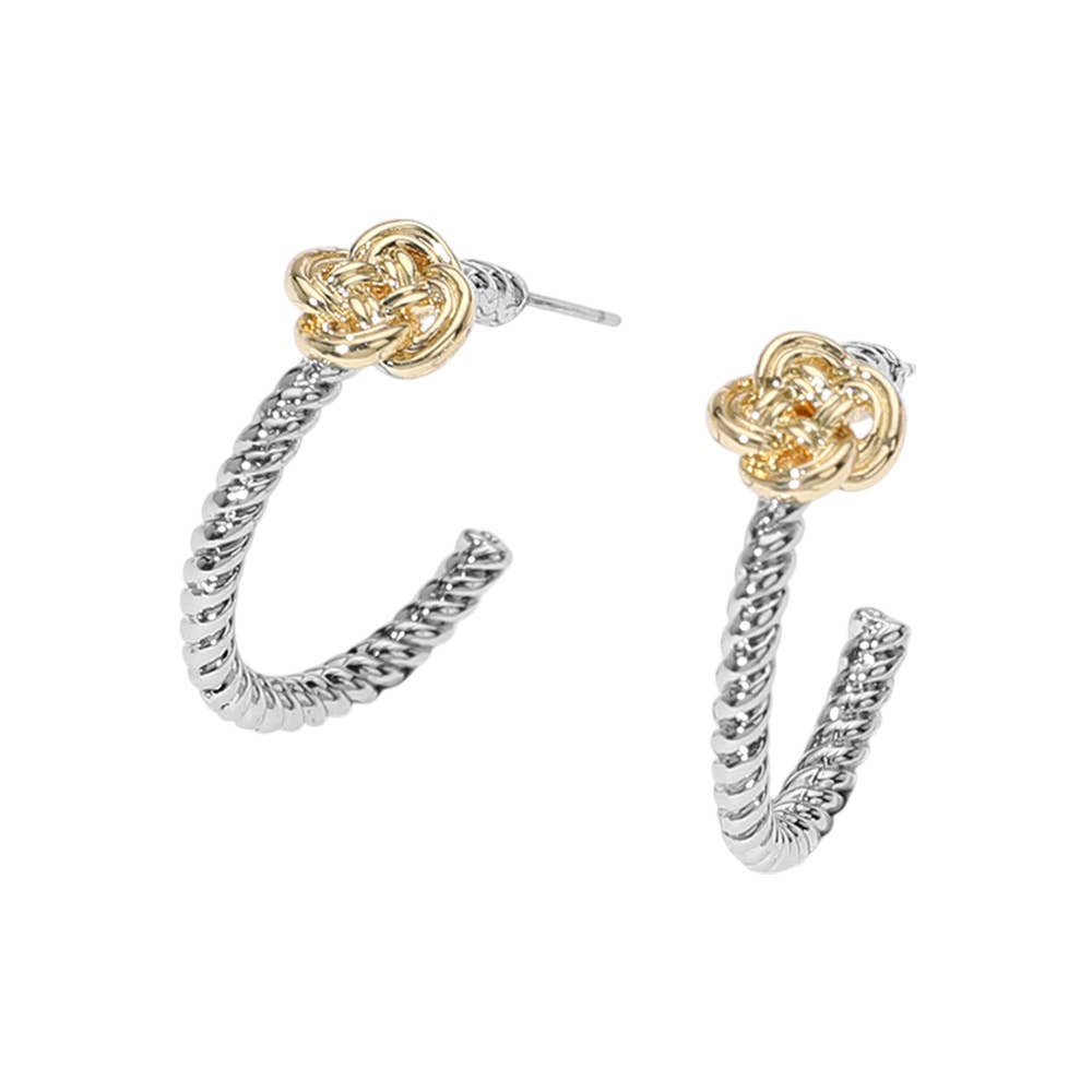 14K Gold Plated Two Tone Knot Twisted Rope Hoop Earrings