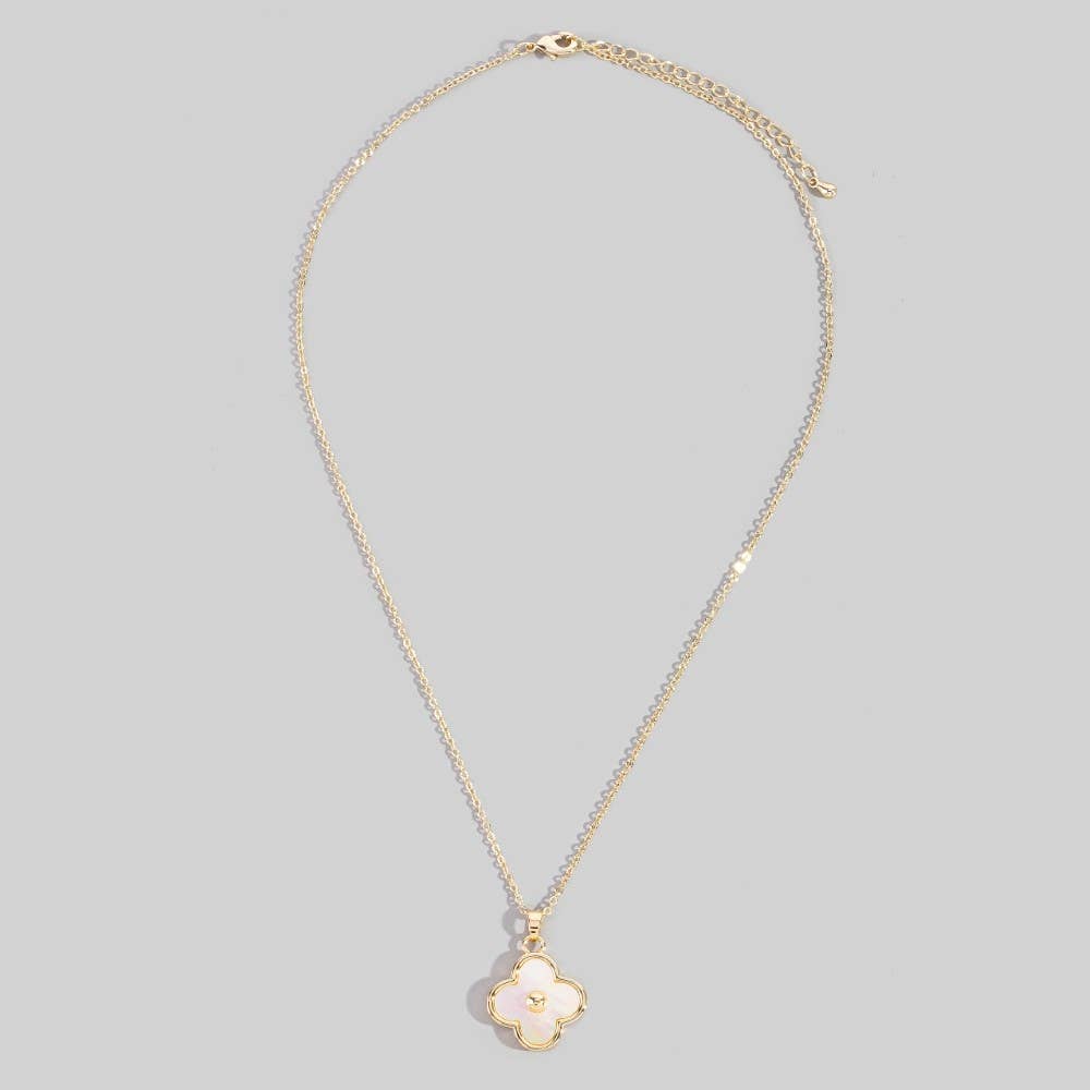 Gold Dipped Mother Of Pearl Clover Pendant Necklace