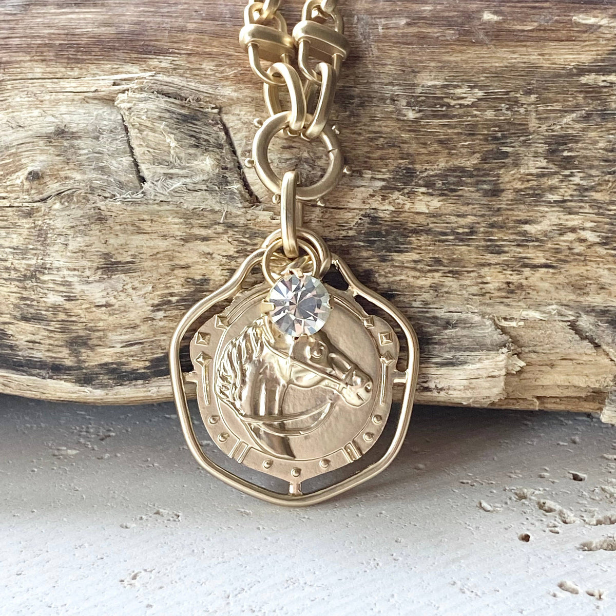 Gold Tone Equestrian Link Necklace
