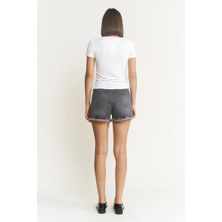 Super High Distressed Shorts - Black Grey