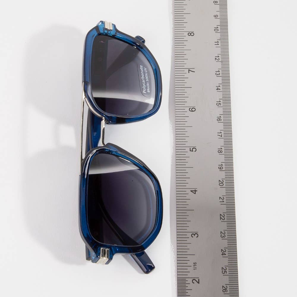 Square Double Bridge Round Metal Accent Sunglasses