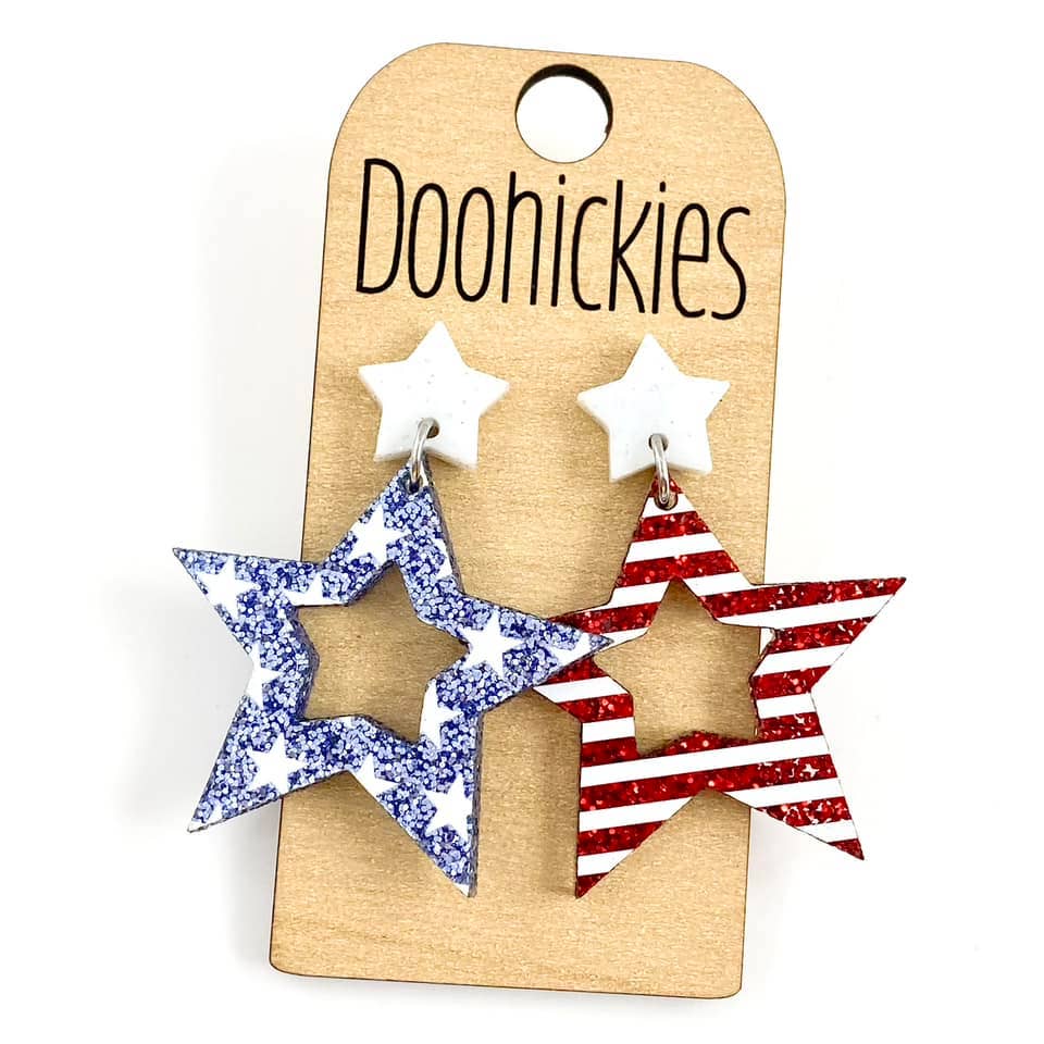 Glitter Star & Stripes Cutout Stars Patriotic Acrylic Earrings