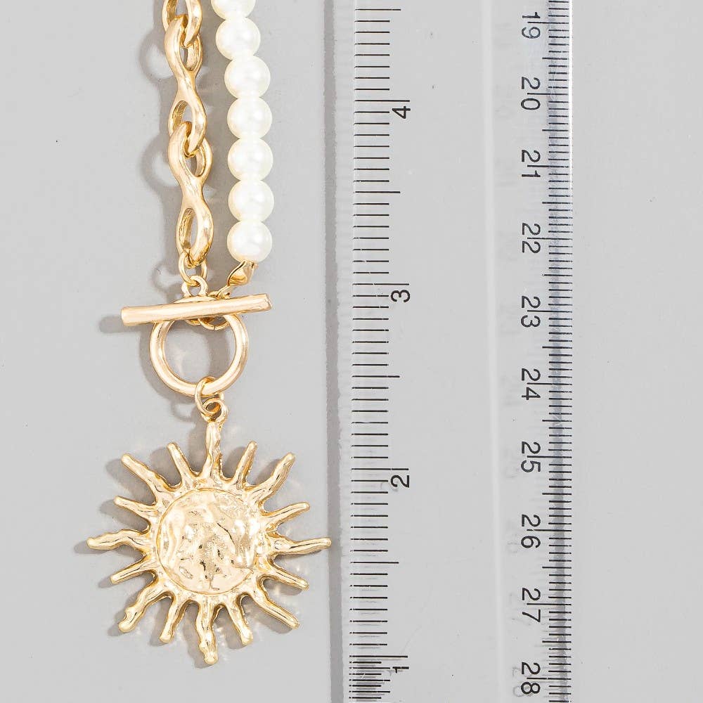 Sun Pendant Pearl And Chain Toggle Necklace
