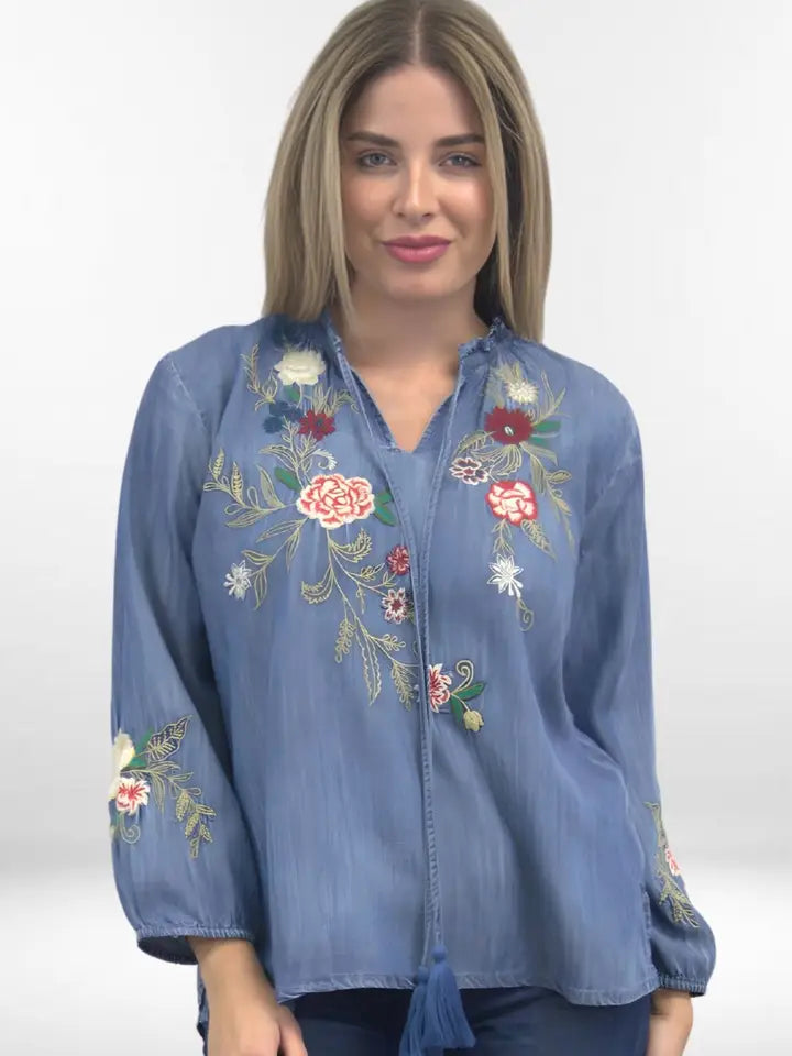 Cora Blouse rayon Tencel pullover with tassels