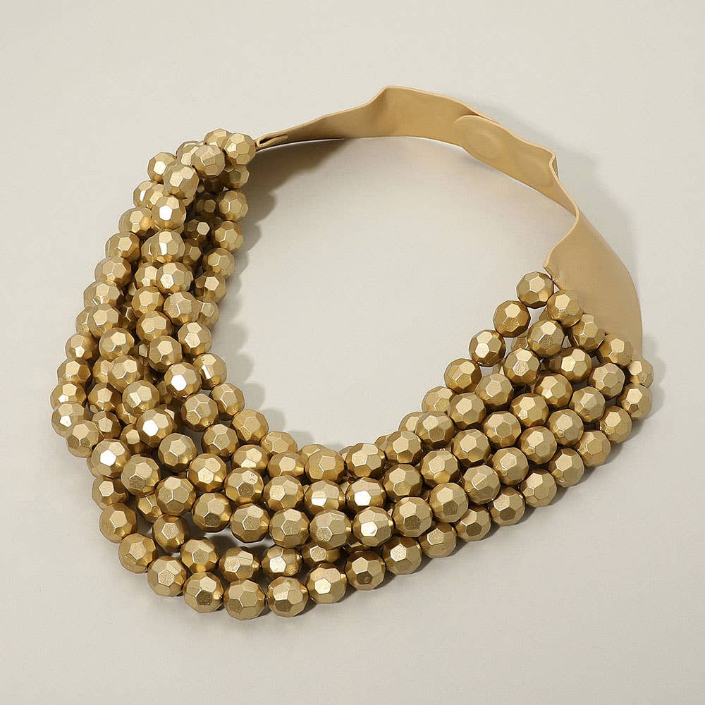 Multi Strand Faceted Ball Beaded Faux Leather Magnetic Statement Necklace