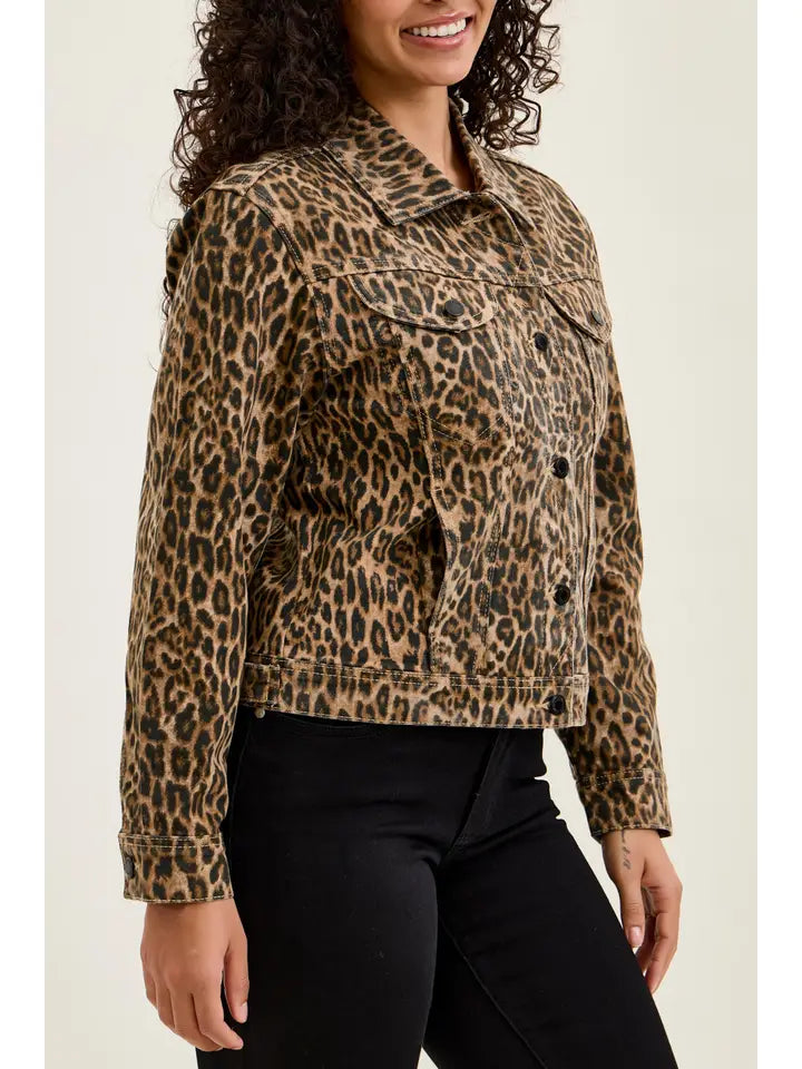 Judy Blue leopard print denim jacket, additional view