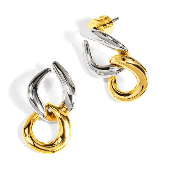 Two-Tone Double Link Drop Earring