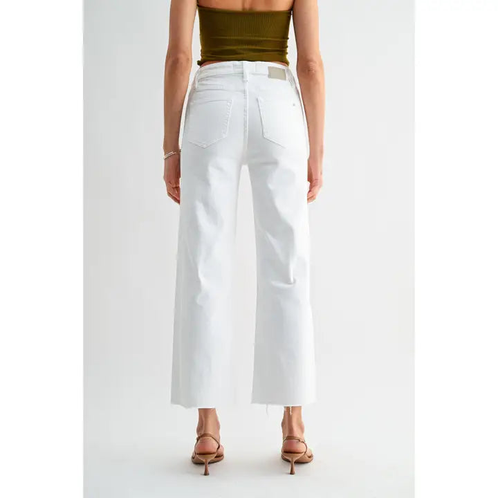 White High-Rise Straight Tummy Tuck Ankle Loose Fit