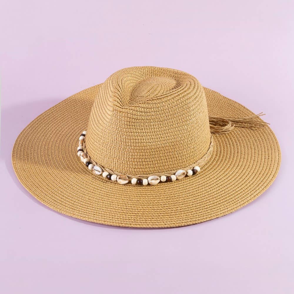 Beaded Cowrie Shell Straw Cowboy Hat