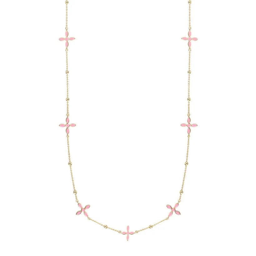 Natalie Wood Enamel Cross Station Necklace - Pink