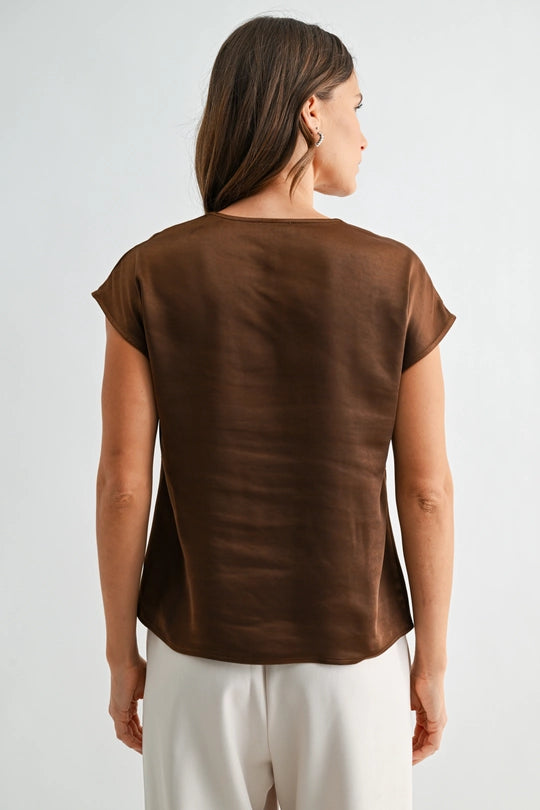 Satin Keyhole Front Wide Shoulder Top