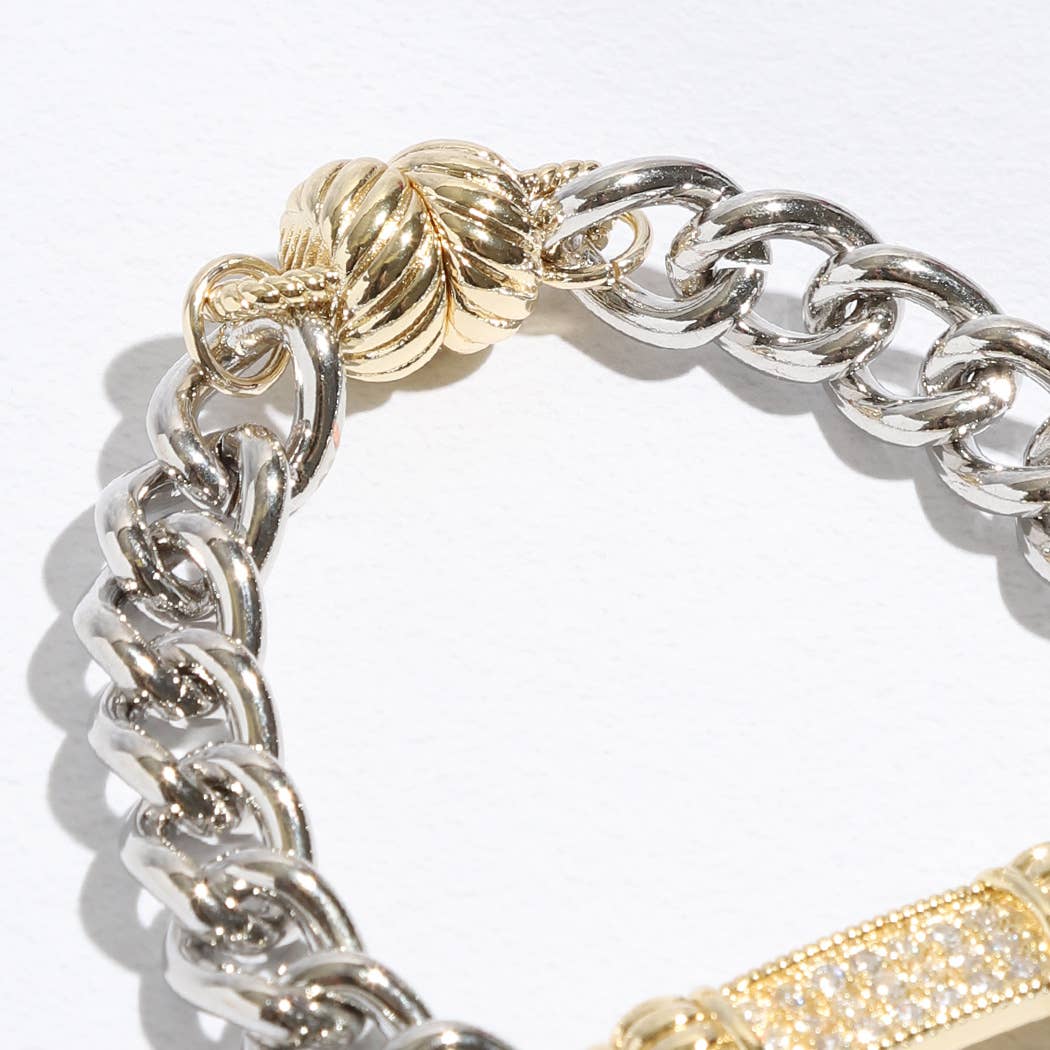 CZ Stone Paved Bar Pointed Chain Magnetic Bracelet