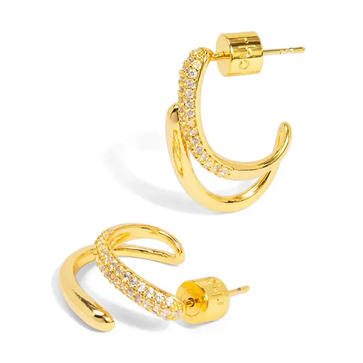 Pave Double Hoop Huggies